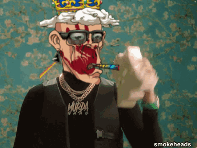 a cartoon of a man wearing a necklace that says murda