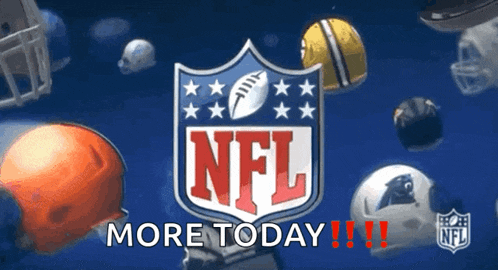 a nfl logo is surrounded by helmets and a football