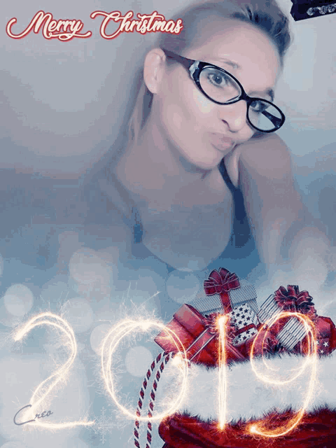 a merry christmas card with a picture of a woman