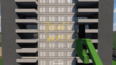 a minecraft screenshot of a building with the word " house " on it