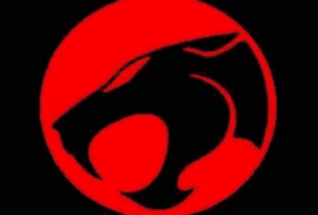 a red circle with a black cat 's head inside of it .
