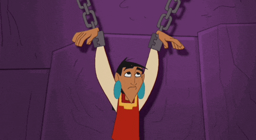 a cartoon character is chained up and pointing