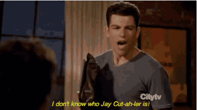 a man holding a leather jacket says i don t know who jay cut-ah-ler is on citytv