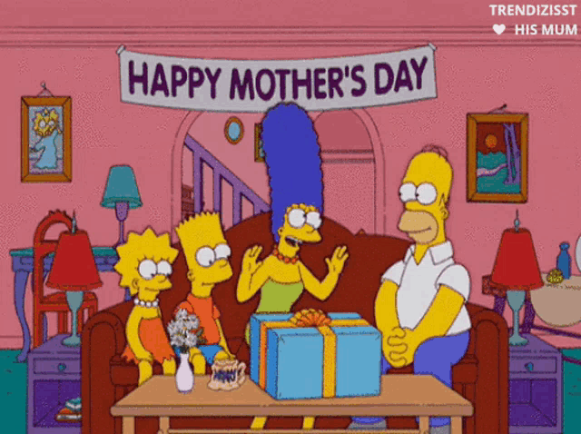 a happy mother 's day banner hangs over a cartoon family