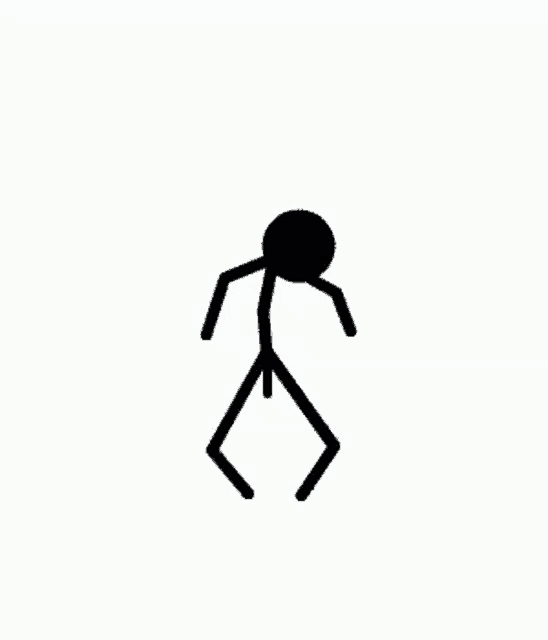 a stick figure is standing on a white background and looking down .