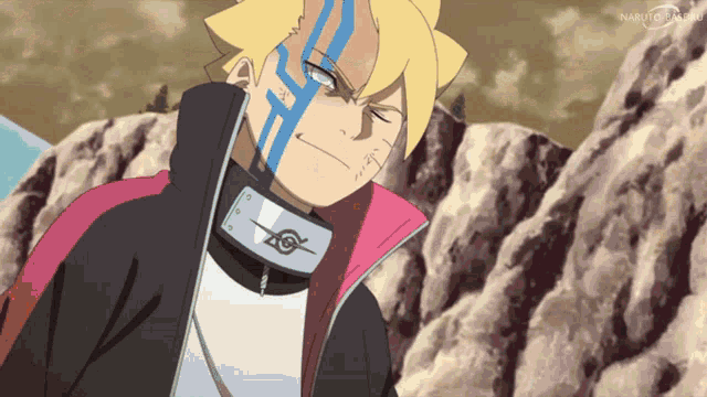 a cartoon character with a naruto logo on his collar