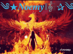 a woman is standing in front of a phoenix with the name noemy written on it