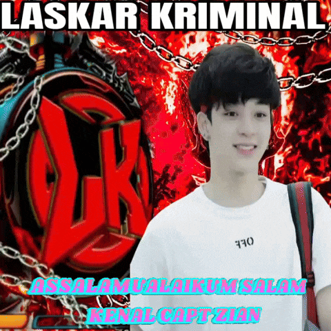 a man in a white shirt is smiling in front of a red background with the words laskar kriminal on it