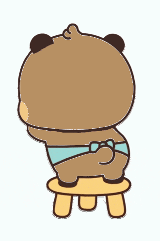 a cartoon of a bear sitting on a stool with his back to the camera