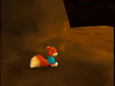 a cartoon character is standing in front of a sign that says exit