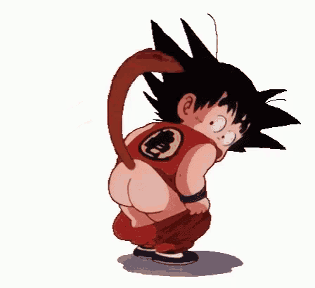 a cartoon of a boy with a monkey tail is taking a dump .