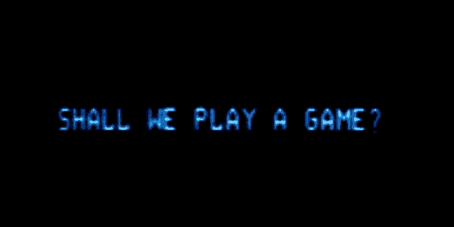 the words global thermonuclear war are displayed on a black screen