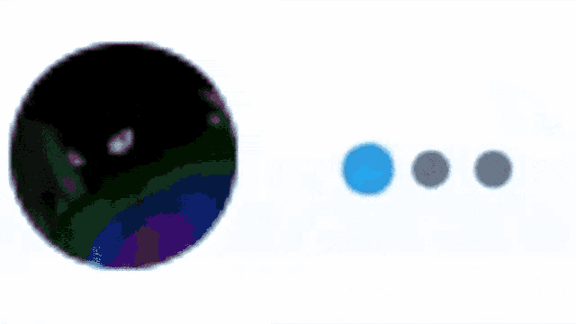 a black circle with three blue circles around it on a white background