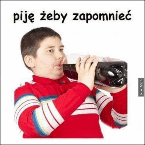 a young boy in a red shirt is drinking a bottle of soda .