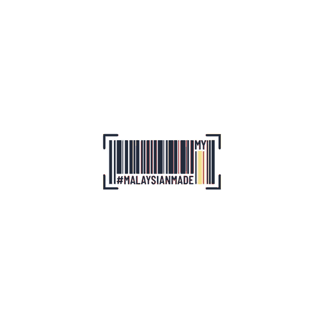 a barcode with the words `` malaysian made '' written on it on a white background .