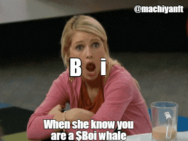 a woman is sitting at a table with her mouth open and the words when she know you are a $ boi whale below her