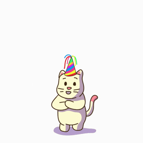 a cartoon cat holding a cupcake and a spatula with the words congrats written above it