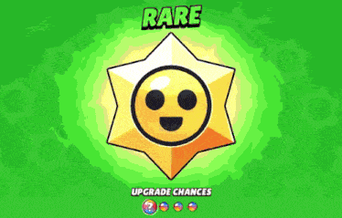 a yellow star with a face and the words rare upgrade chances on the bottom