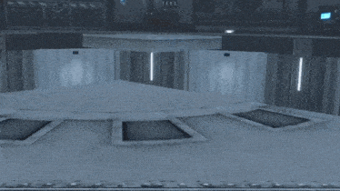 a computer generated image of a room with a sign on the wall that says ' i ' on it