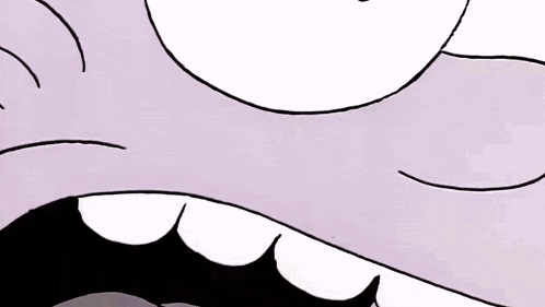 a close up of a cartoon character 's mouth with white teeth and a black background .