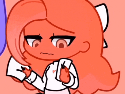 a cartoon girl with red hair is holding a piece of paper with the letter s on it
