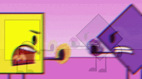 a yellow square and a purple square are talking to each other