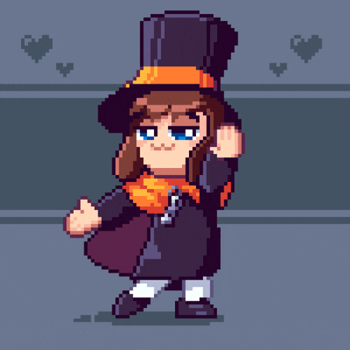 pixel art of a girl wearing a top hat