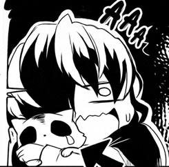 a black and white drawing of a boy holding a cat .