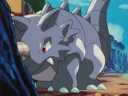 a cartoon drawing of a rhinoceros with a red eye