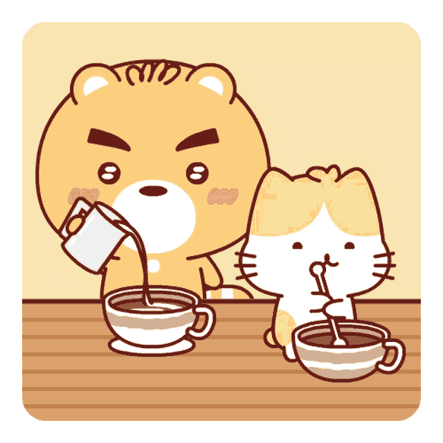 a cartoon of a bear pouring coffee into a cup