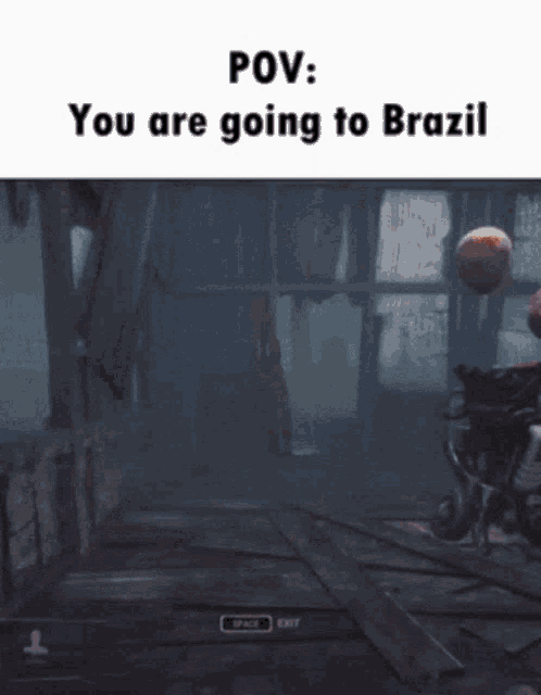 a screenshot of a video game with the words pov you are going to brazil