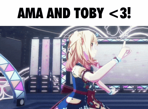 a picture of a girl with the words ama and toby < 3 below her