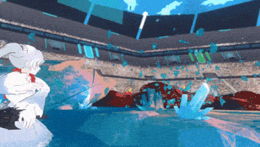 a girl in a white dress is standing in a stadium
