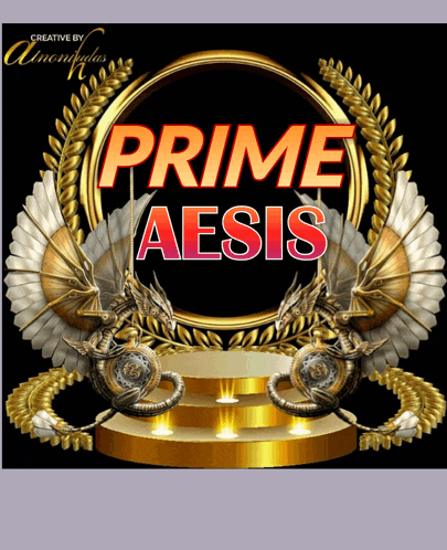 a poster that says prime aesis with two dragons on a podium