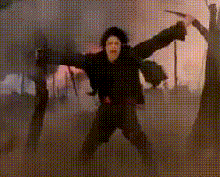a man in a black jacket is holding a sword in a foggy forest