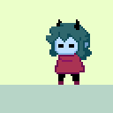 a pixel art drawing of a person with horns on their head