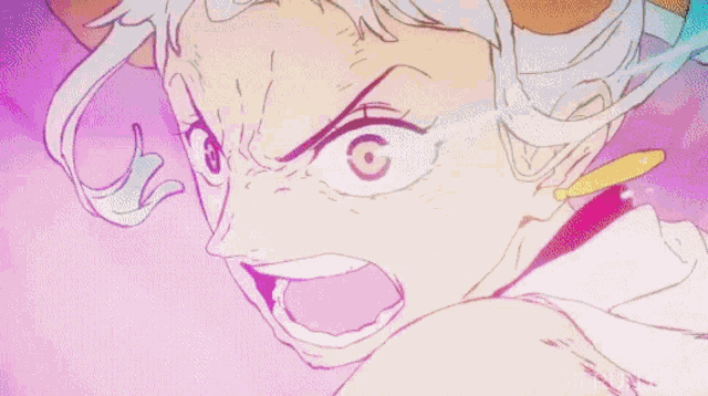 a cartoon of a woman with white hair and a purple and white striped skirt