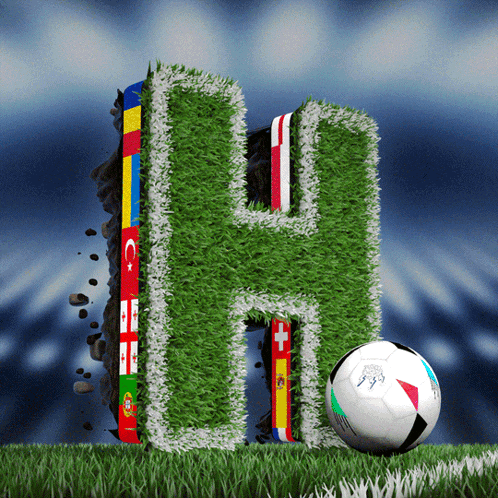 the letter h is made out of grass and flags