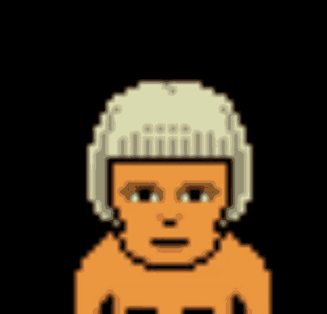 a pixel art drawing of a man wearing a hat giving the middle finger