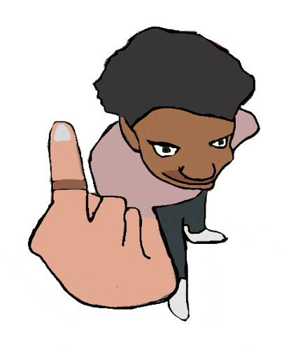 a cartoon drawing of a man giving the middle finger