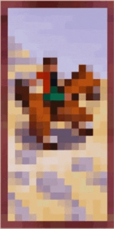 a pixel art of a person riding a horse