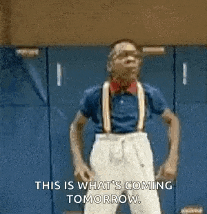 a man wearing glasses and a blue shirt is saying `` this is what 's coming tomorrow . ''