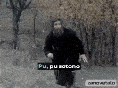 a black and white photo of a man with the words pu pu sotono on the bottom right