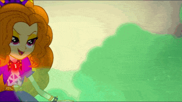 a cartoon girl with a crown on her head is standing next to a green background