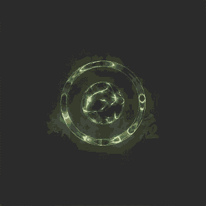 a glowing circle with a green sphere in the middle