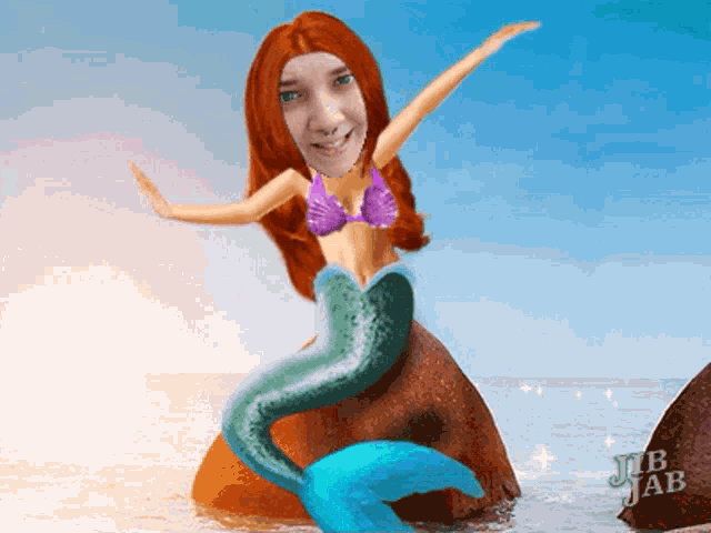 a picture of a mermaid with a man 's face on her head