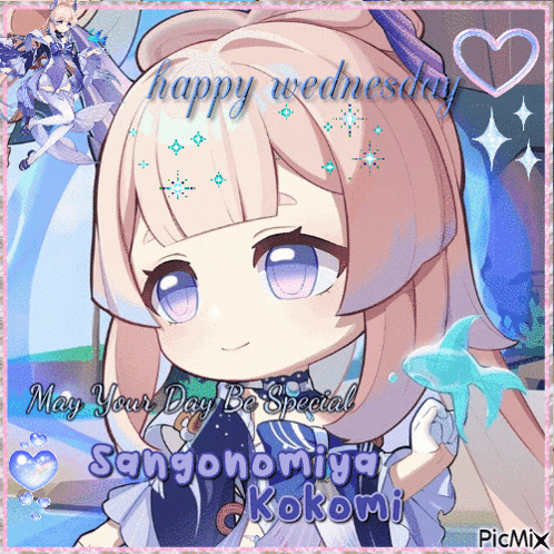 a picture of a girl with the words happy wednesday may your day be special on it