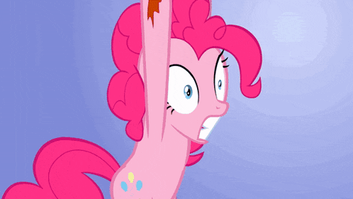 a cartoon pony with a surprised look on her face