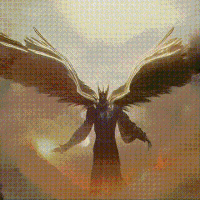 a pixelated image of a demon with wings
