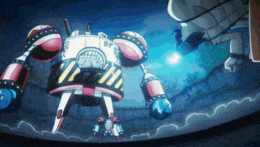 a cartoon drawing of a robot with the letters fr on it